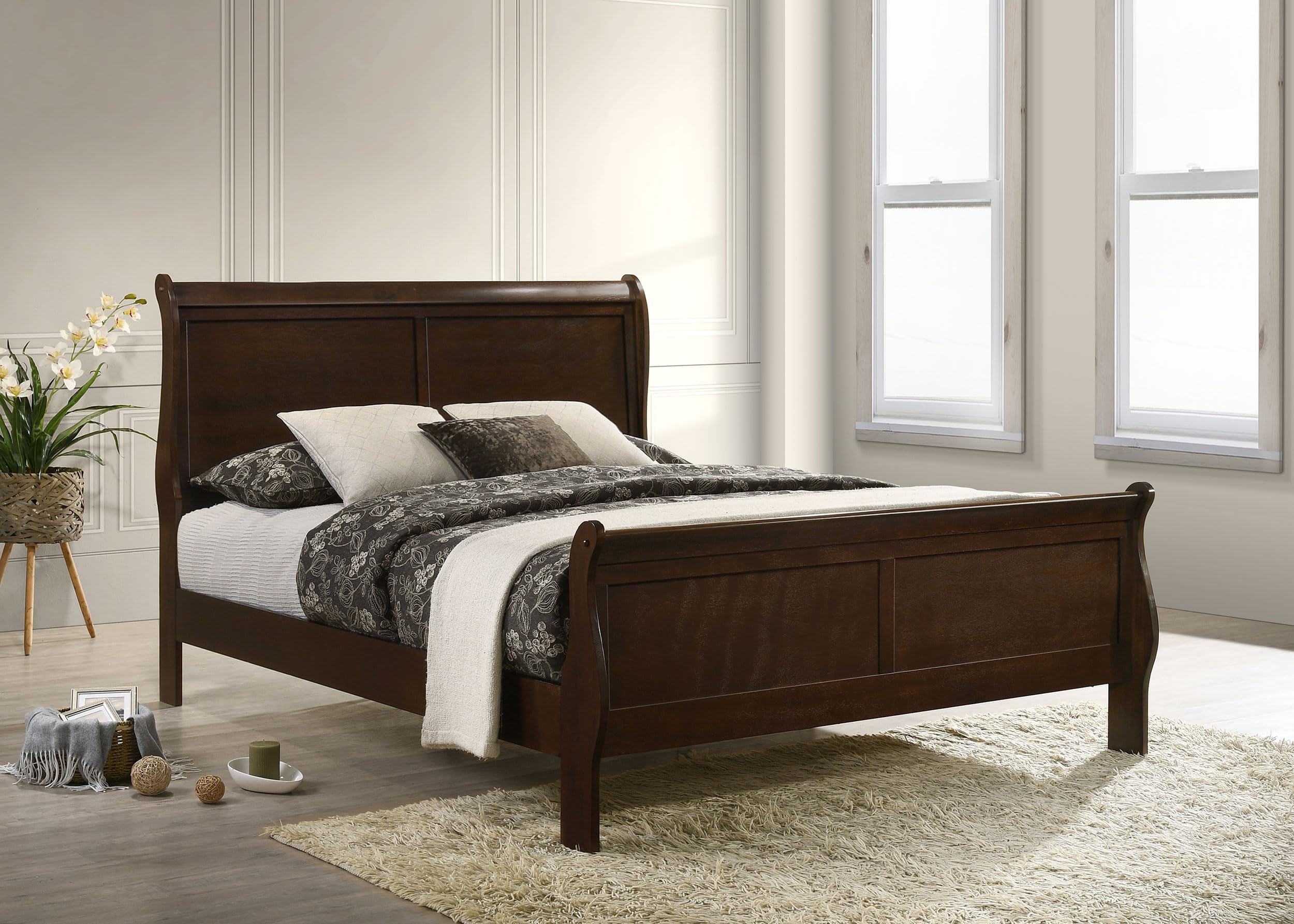 Coaster Home Furnishings Louis Philippe Traditional Bedroom Wooden Full Size Sleigh Bed Frame 47-Inch Panel Headboard Cappuccino Brown 202411F